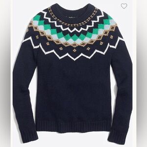 J. Crew Factory Lurex Navy Fair Isle Wool Blend Sweater size medium